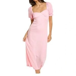 NWOT Free People Beach Bel Air Pink Ribbed Jersey Sweetheart Neck Midi Dress